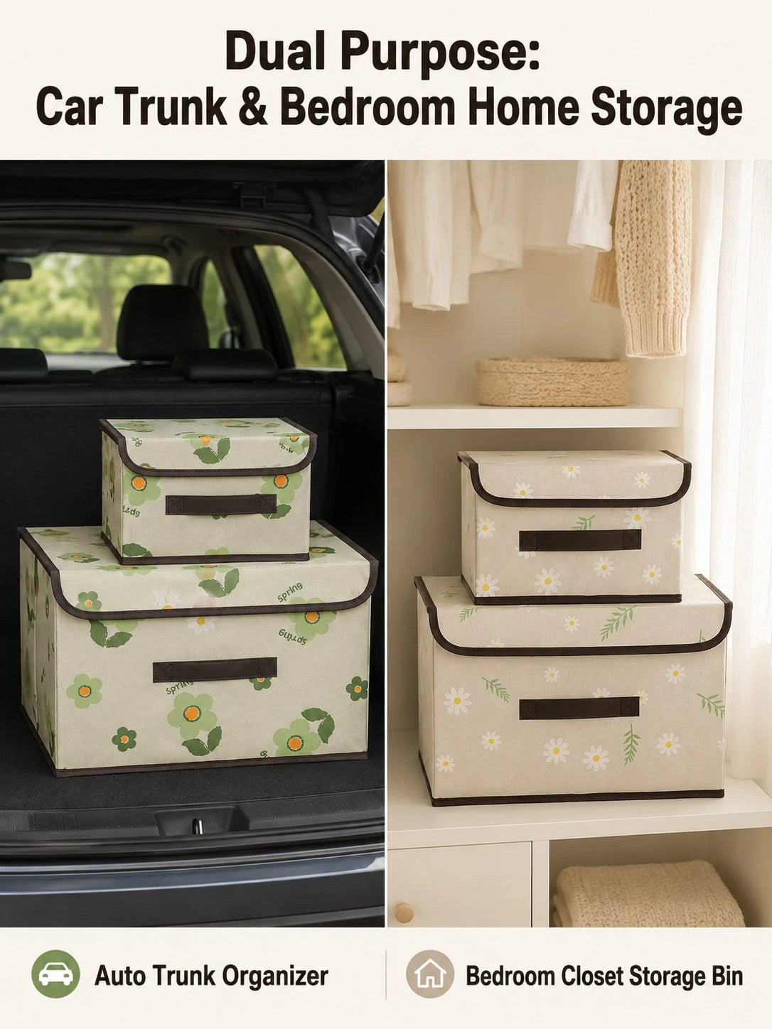 Foldable Daisy Fabric Storage Box With Lid, Dust-Proof Handle, Multi-Functional Storage Organizer, Suitable For Home, Bedroom, Car And Trunk Use