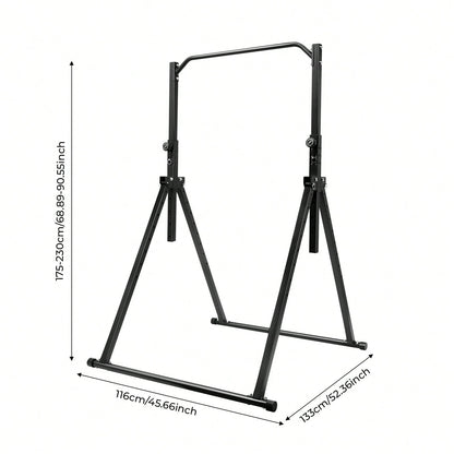 Foldable Free Standing Upper Body Fitness Bar,Black Baking Paint Carbon Steel Freestanding Pull Up Bar, 440LBS Heavy Load, Adjustable 5.74 To 7.55FT Height For Home Gym School Workout Pull Up Leg Rais