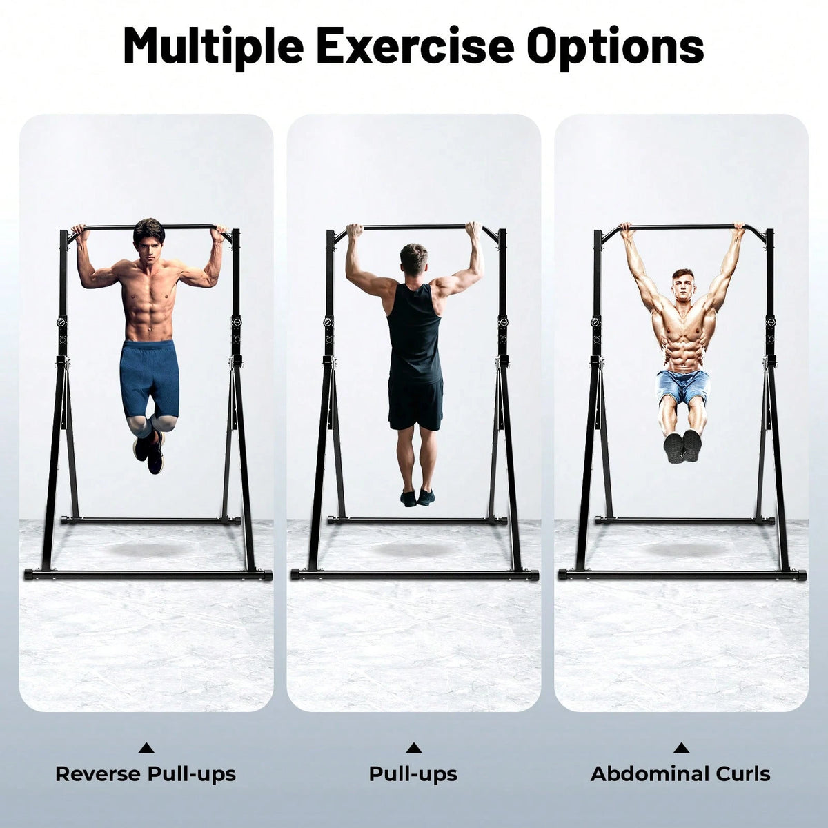 Foldable Free Standing Upper Body Fitness Bar,Black Baking Paint Carbon Steel Freestanding Pull Up Bar, 440LBS Heavy Load, Adjustable 5.74 To 7.55FT Height For Home Gym School Workout Pull Up Leg Rais