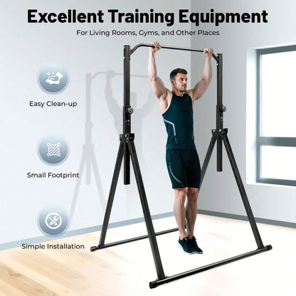 Foldable Free Standing Upper Body Fitness Bar,Black Baking Paint Carbon Steel Freestanding Pull Up Bar, 440LBS Heavy Load, Adjustable 5.74 To 7.55FT Height For Home Gym School Workout Pull Up Leg Rais