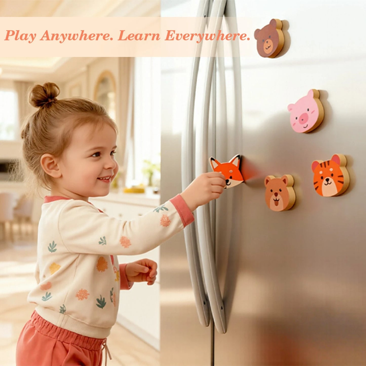 Foldable Wooden Toddler Learning Tower, 4-In-1 Step Stool With Blackboard & Animal Magnets, Anti-Tip Safety Design