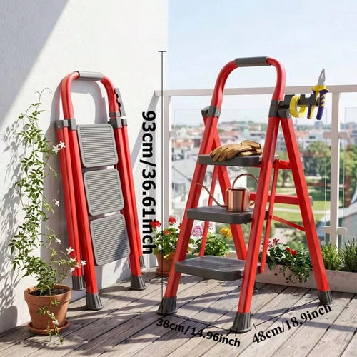Folding Ladder, 3/4/5-Step Ladder, With A Weight Capacity Of 490 Lbs, Anti-Slip Wide Pedals With Safety Locks, Rust-Resistant Material, Suitable For Home, Garage, Outdoor, And Industrial Use