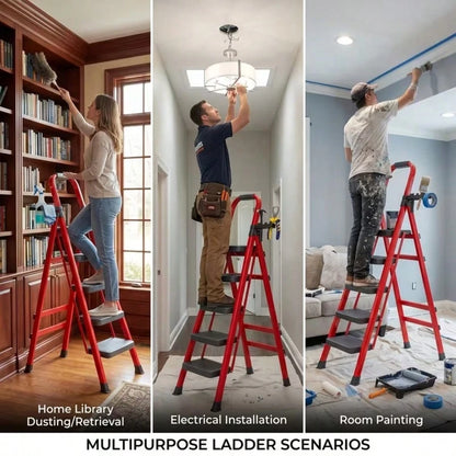 Folding Ladder, 3/4/5-Step Ladder, With A Weight Capacity Of 490 Lbs, Anti-Slip Wide Pedals With Safety Locks, Rust-Resistant Material, Suitable For Home, Garage, Outdoor, And Industrial Use