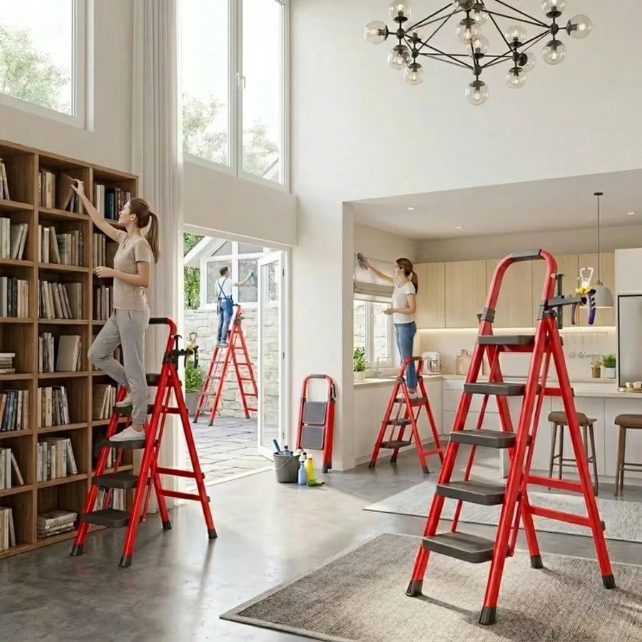 Folding Ladder, 3/4/5-Step Ladder, With A Weight Capacity Of 490 Lbs, Anti-Slip Wide Pedals With Safety Locks, Rust-Resistant Material, Suitable For Home, Garage, Outdoor, And Industrial Use