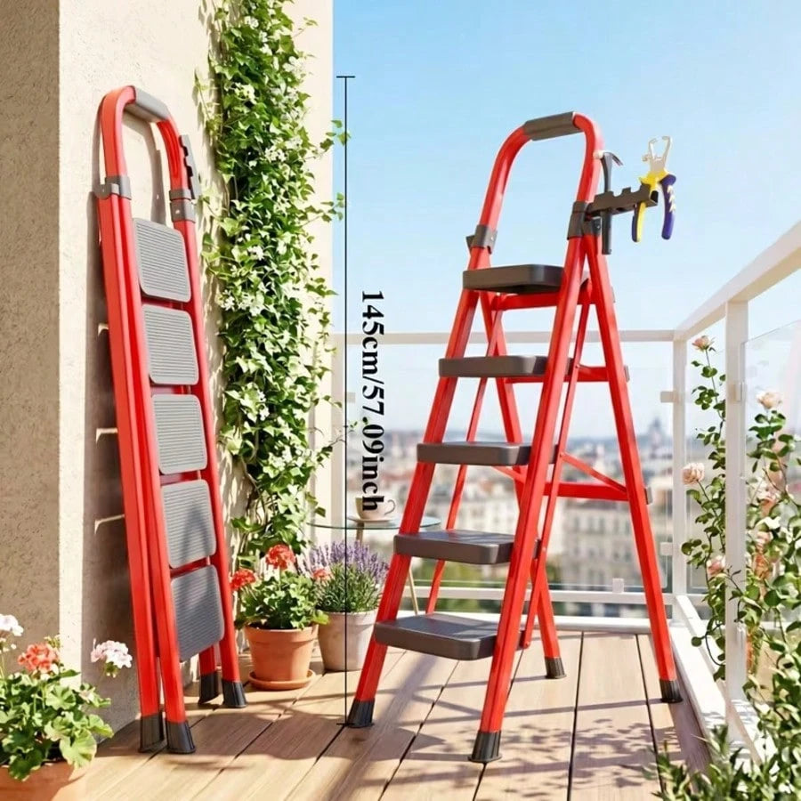 Folding Ladder, 3/4/5-Step Ladder, With A Weight Capacity Of 490 Lbs, Anti-Slip Wide Pedals With Safety Locks, Rust-Resistant Material, Suitable For Home, Garage, Outdoor, And Industrial Use