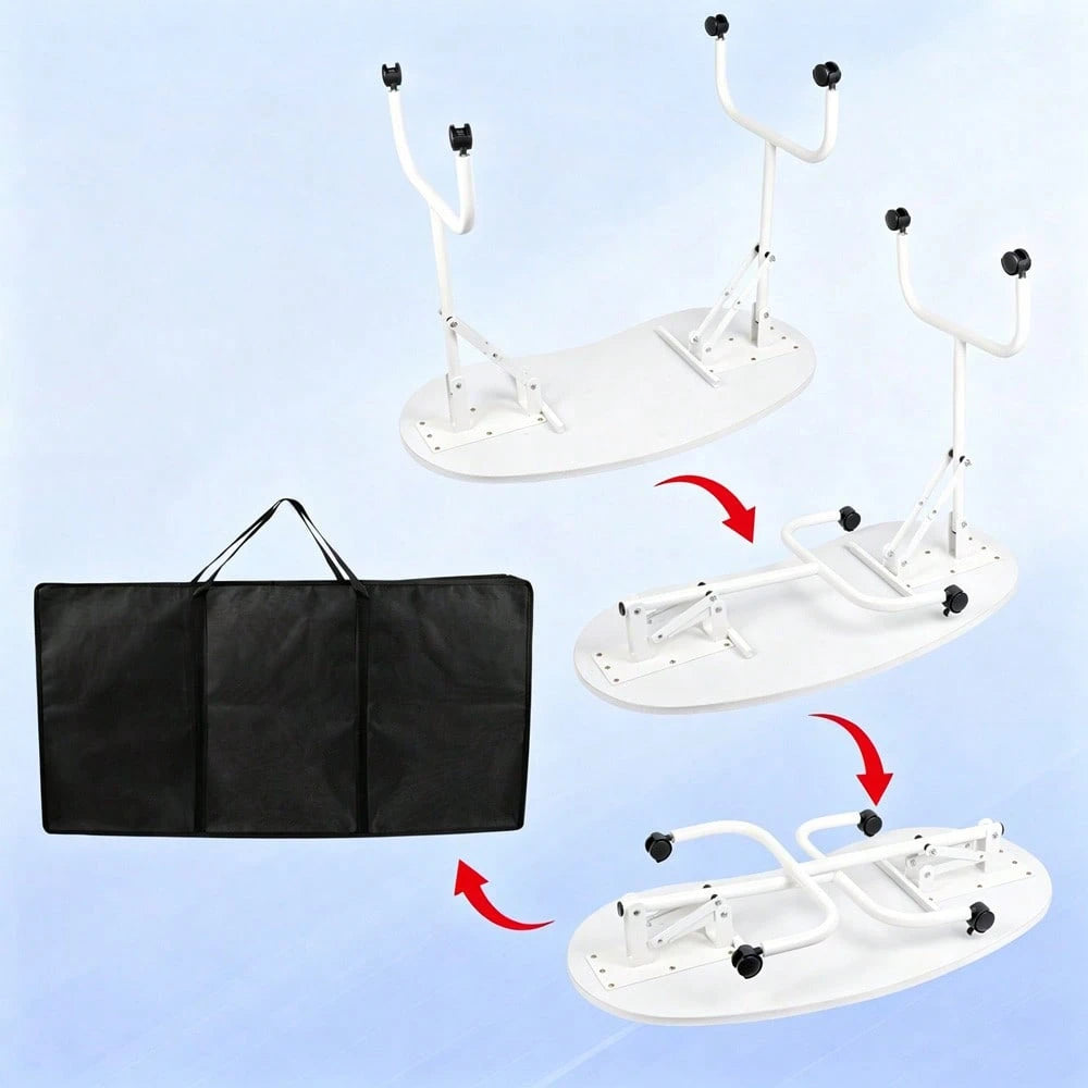 Folding Manicure Table With Wheels And Bag White Tabletop, Metal MDF, Portable Carrying Bag, Easy Assembly For Mobile Beauticians