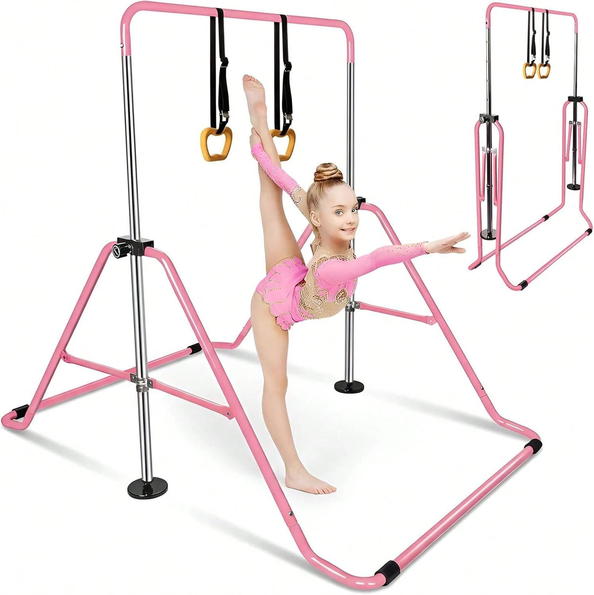 Folding Telescopic Gymnastics Bar Height-Adjustable Gymnastics Horizontal Bar Fitness Climbing Tower Home Gym Frame