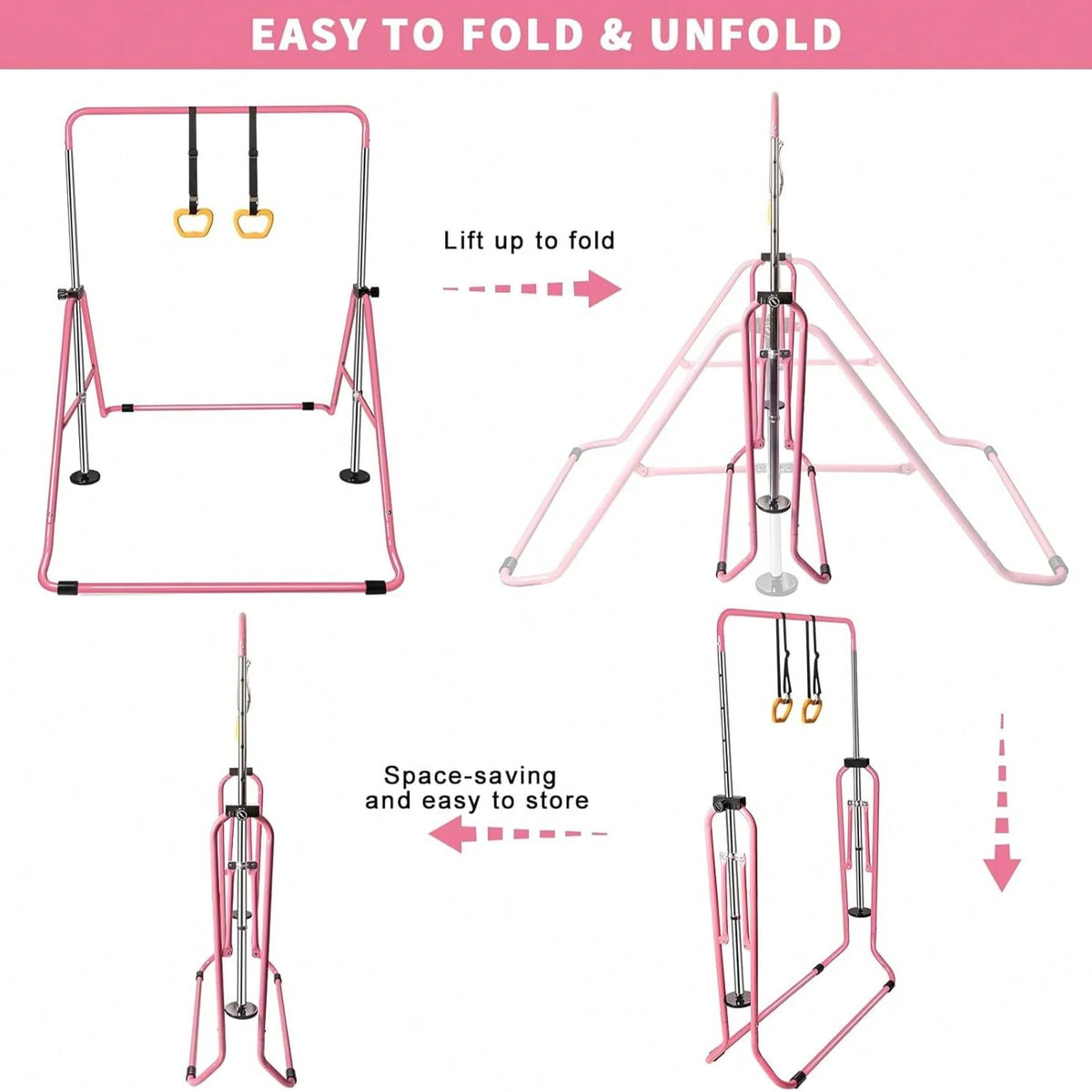 Folding Telescopic Gymnastics Bar Height-Adjustable Gymnastics Horizontal Bar Fitness Climbing Tower Home Gym Frame