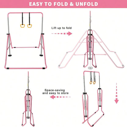 Folding Telescopic Gymnastics Bar Height-Adjustable Gymnastics Horizontal Bar Fitness Climbing Tower Home Gym Frame