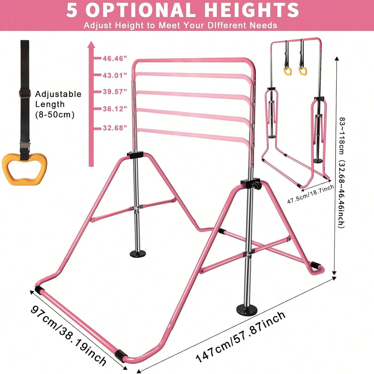Folding Telescopic Gymnastics Bar Height-Adjustable Gymnastics Horizontal Bar Fitness Climbing Tower Home Gym Frame