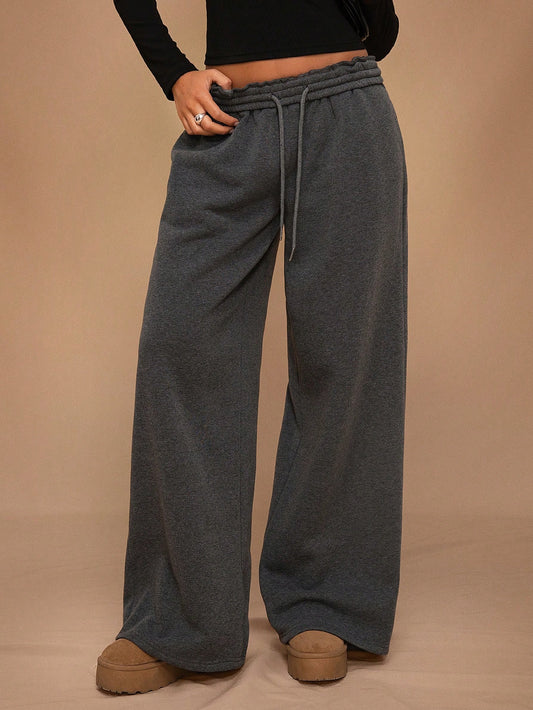 Forever 21 Autumn/Winter New Casual Loose Fit Elastic Waist Wide Leg Sweatpants, Thicker Thermal Lined, Versatile & Slimming