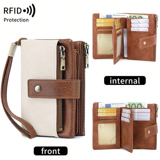 FOREVER MIYIN Women's Minimalist RFID Anti-Theft Trifold Wallet, Large Capacity Clutch With Detachable Wrist Strap, Multi-Card Slot Zipper Anti-Theft Card Holder, Suitable For Women's Business Casual