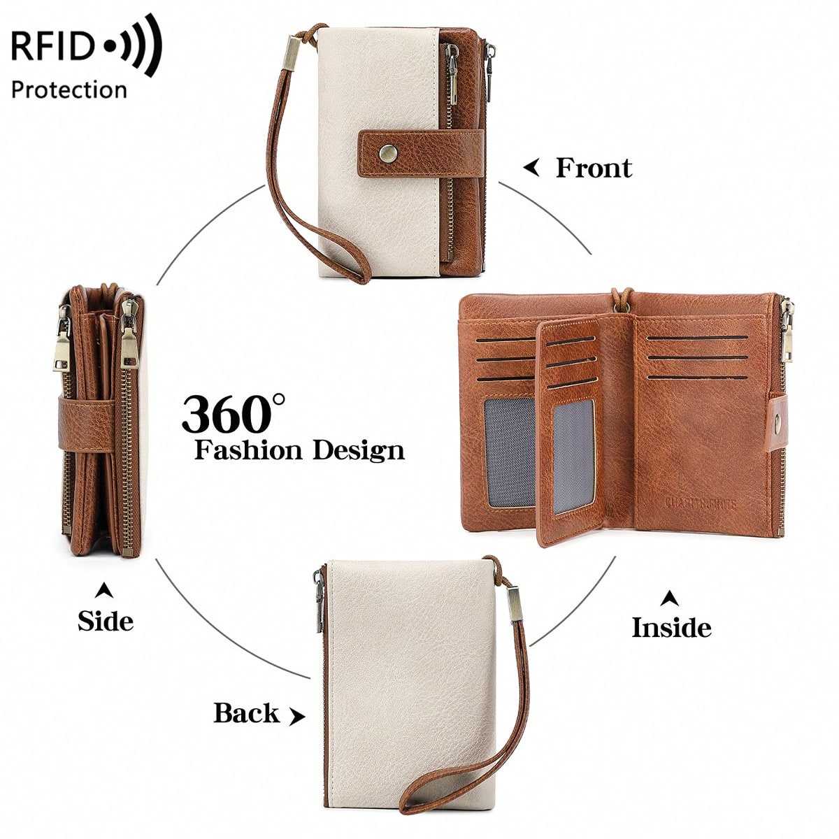 FOREVER MIYIN Women's Minimalist RFID Anti-Theft Trifold Wallet, Large Capacity Clutch With Detachable Wrist Strap, Multi-Card Slot Zipper Anti-Theft Card Holder, Suitable For Women's Business Casual