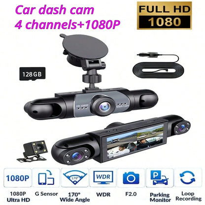 Four-Camera Car Dash Cam- 1080P Front, 720P Front And Rear, Full Car Loop Recording, Supports HD Night Vision, Wide Dynamic Imaging Technology, Reversing Image, A Common Accessory Gift For Driving