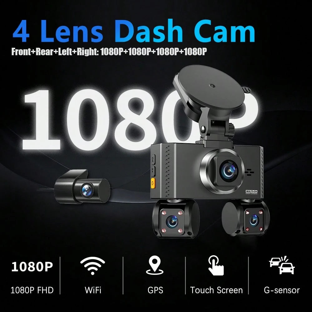 FOXGOD 4 Channels Dash Camera With 5G Wifi, 3.6 Inch Touch IPS Screen,, 4*1080P Wide Angle Lens, Loop Recording And G-Sensor, Support GPS, Voice Recording, Free 64G Memory Card, APP Download