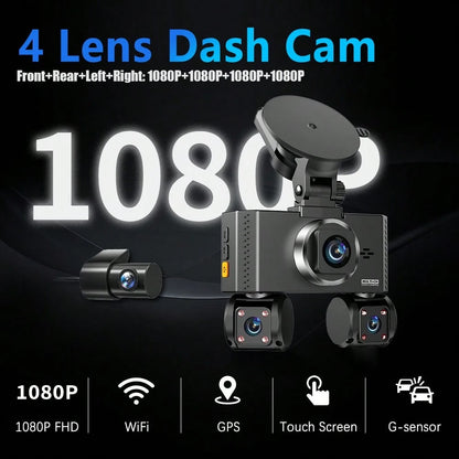 FOXGOD 4 Channels Dash Camera With 5G Wifi, 3.6 Inch Touch IPS Screen,, 4*1080P Wide Angle Lens, Loop Recording And G-Sensor, Support GPS, Voice Recording, Free 64G Memory Card, APP Download
