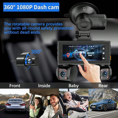 FOXGOD 4 Channels Dash Camera With 5G Wifi, 3.6 Inch Touch IPS Screen,, 4*1080P Wide Angle Lens, Loop Recording And G-Sensor, Support GPS, Voice Recording, Free 64G Memory Card, APP Download