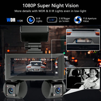 FOXGOD 4 Channels Dash Camera With 5G Wifi, 3.6 Inch Touch IPS Screen,, 4*1080P Wide Angle Lens, Loop Recording And G-Sensor, Support GPS, Voice Recording, Free 64G Memory Card, APP Download