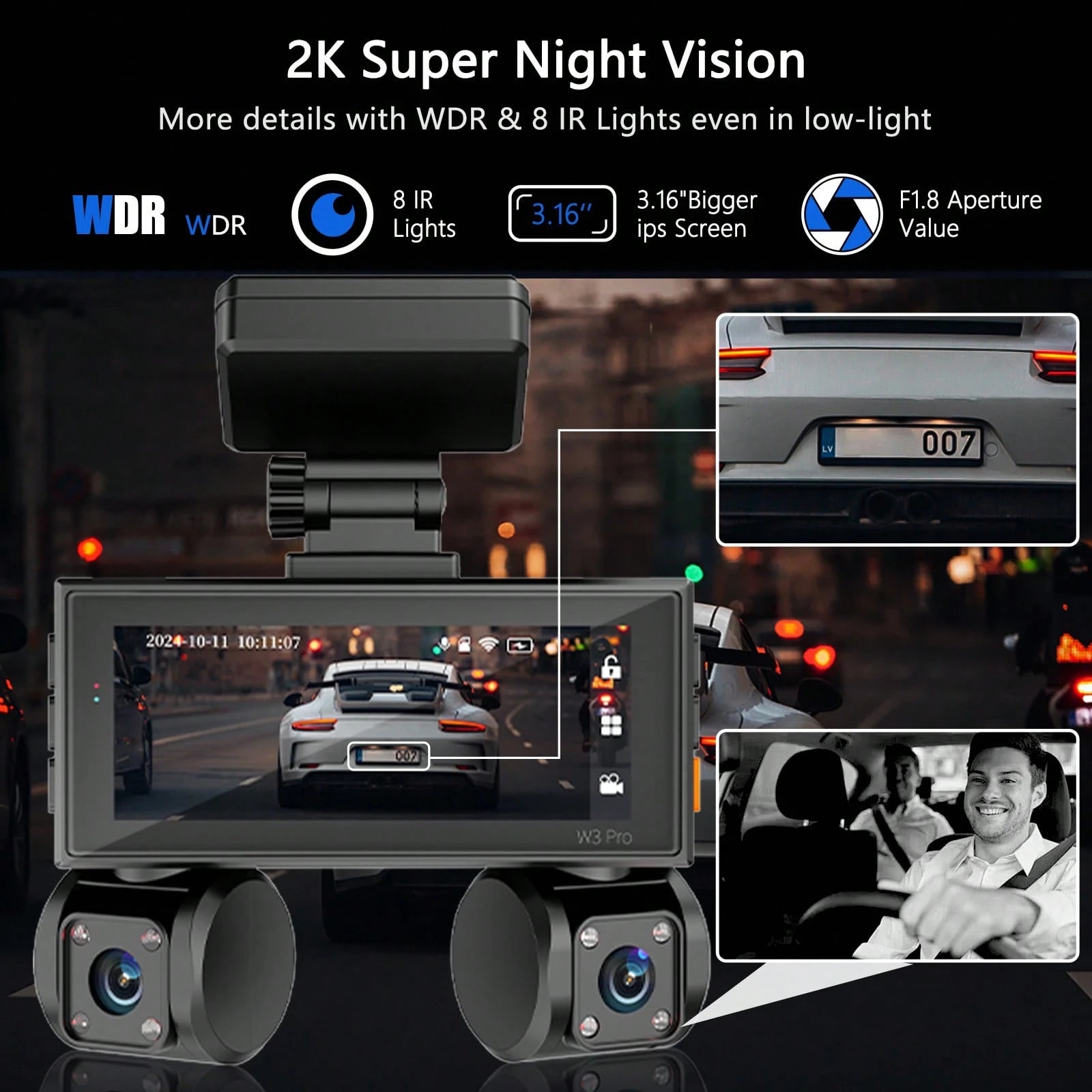 FOXGOD 4 Channels Dash Camera With 5G Wifi, 3.6 Inch Touch IPS Screen,, 4*1080P Wide Angle Lens, Loop Recording And G-Sensor, Support GPS, Voice Recording, Free 64G Memory Card, APP Download
