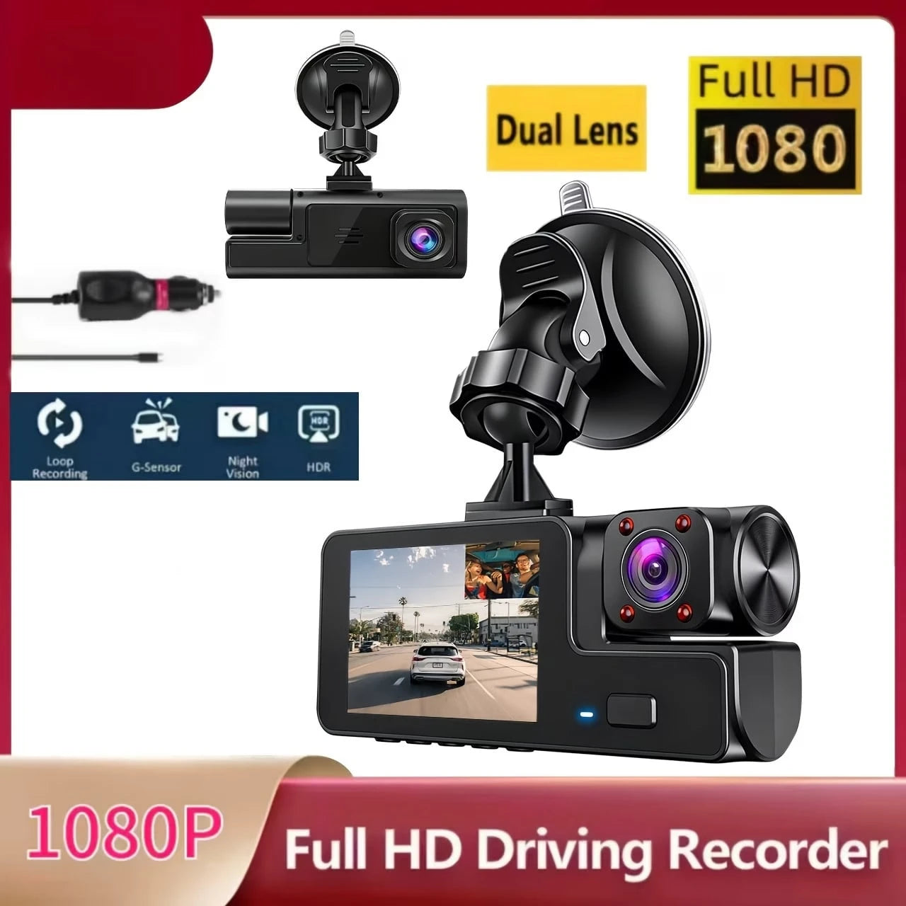 FOXGOD Car Recording, Essential For Road Loops, Car Accessories, Night Vision, Loop Recording, Car Camera