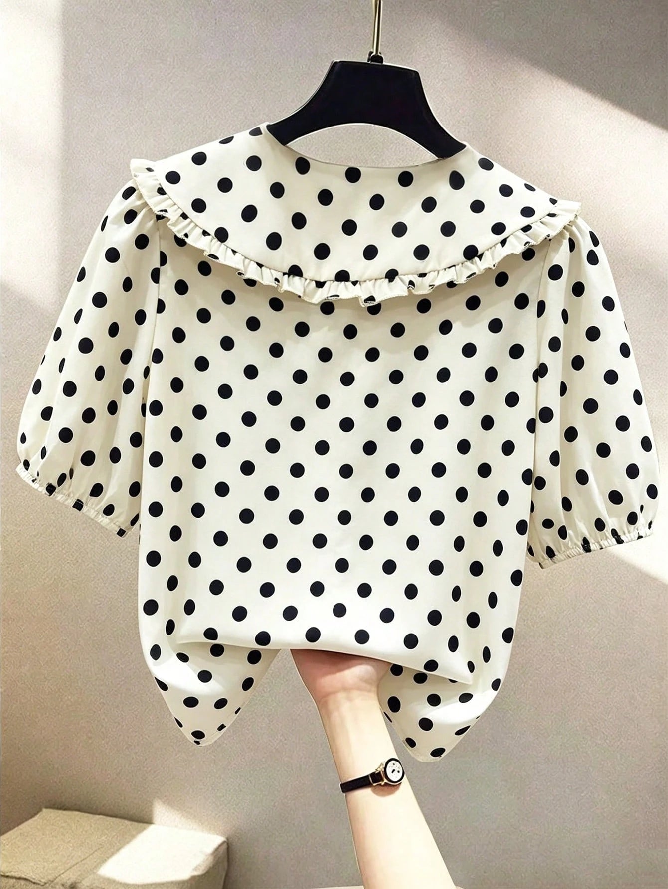 Franclia Fashionable Casual Versatile Peter Pan Collar Puff Sleeve Single-Breasted Loose Women Shirt