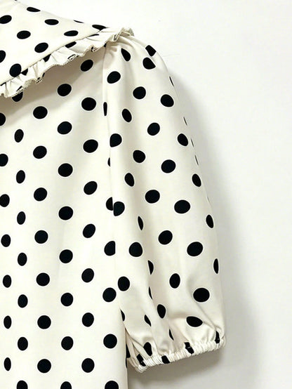 Franclia Fashionable Casual Versatile Peter Pan Collar Puff Sleeve Single-Breasted Loose Women Shirt