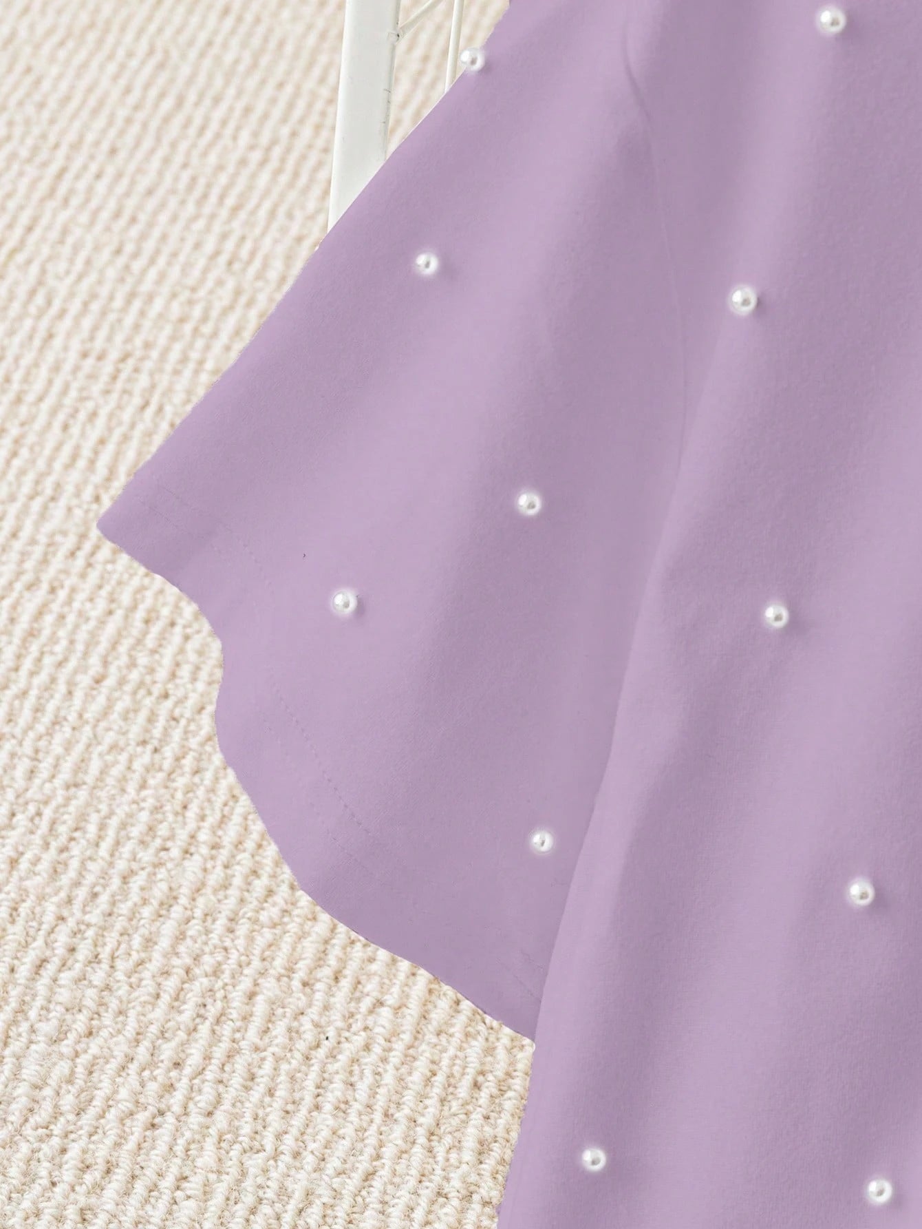 Franclia Summer Fashion Round Neck Bubble Pearl White T-Shirt Short Sleeve Elegant Top Tee