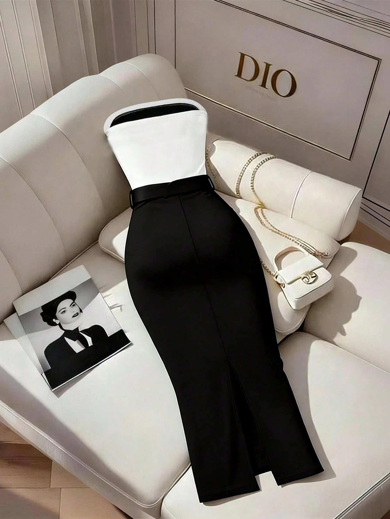 Franclia Women's Black And White Contrast Strapless Bodycon Dress,Elegant Summer Party Outfit,Formal Office Work Wear,Graduation Vacation Color Block Dress