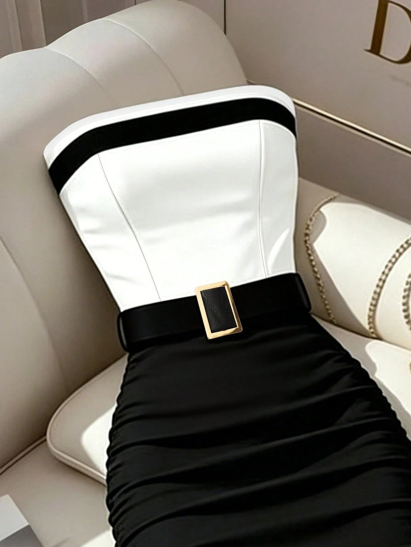 Franclia Women's Black And White Contrast Strapless Bodycon Dress,Elegant Summer Party Outfit,Formal Office Work Wear,Graduation Vacation Color Block Dress