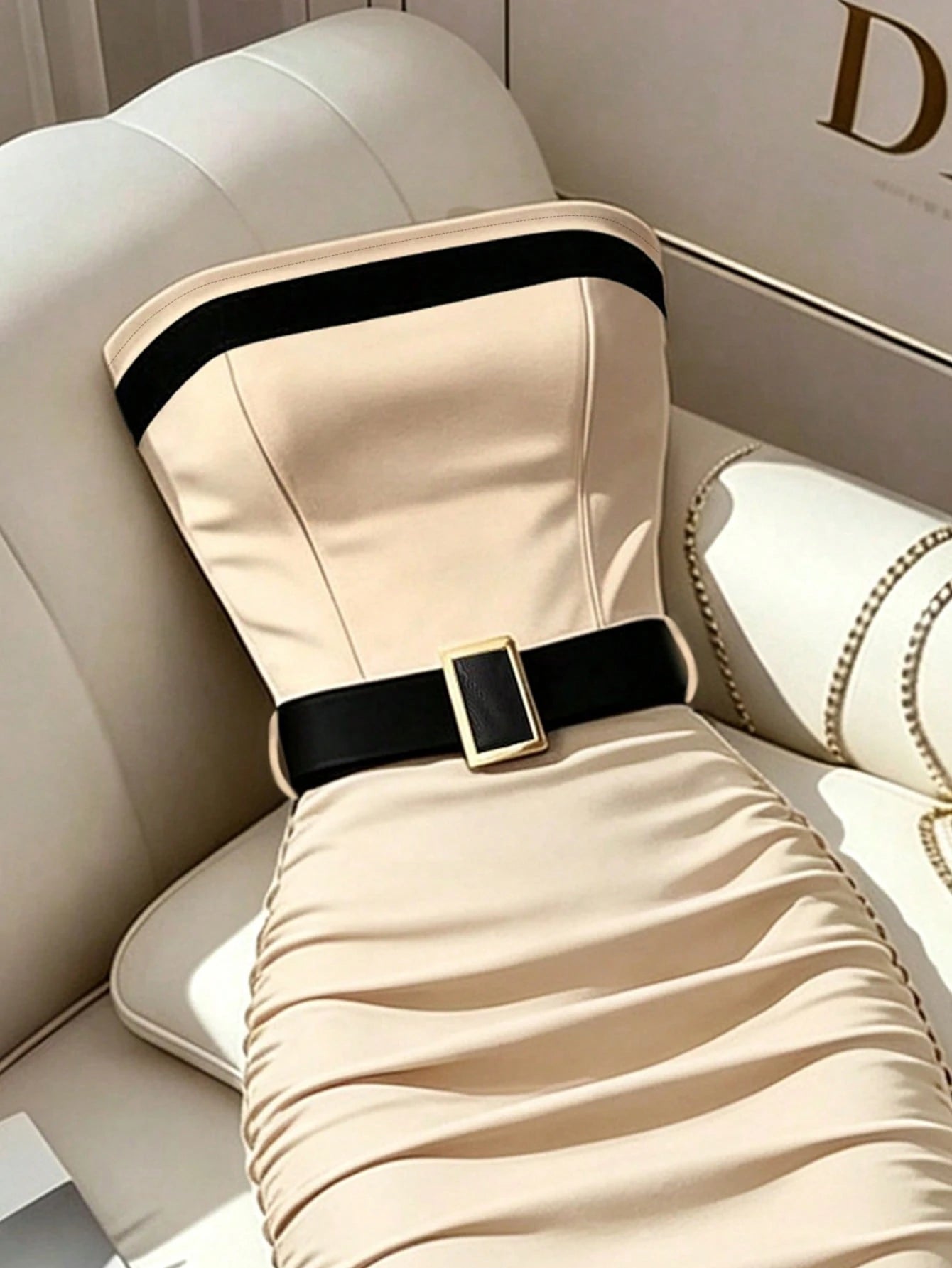Franclia Women's Black And White Contrast Strapless Bodycon Dress,Elegant Summer Party Outfit,Formal Office Work Wear,Graduation Vacation Color Block Dress