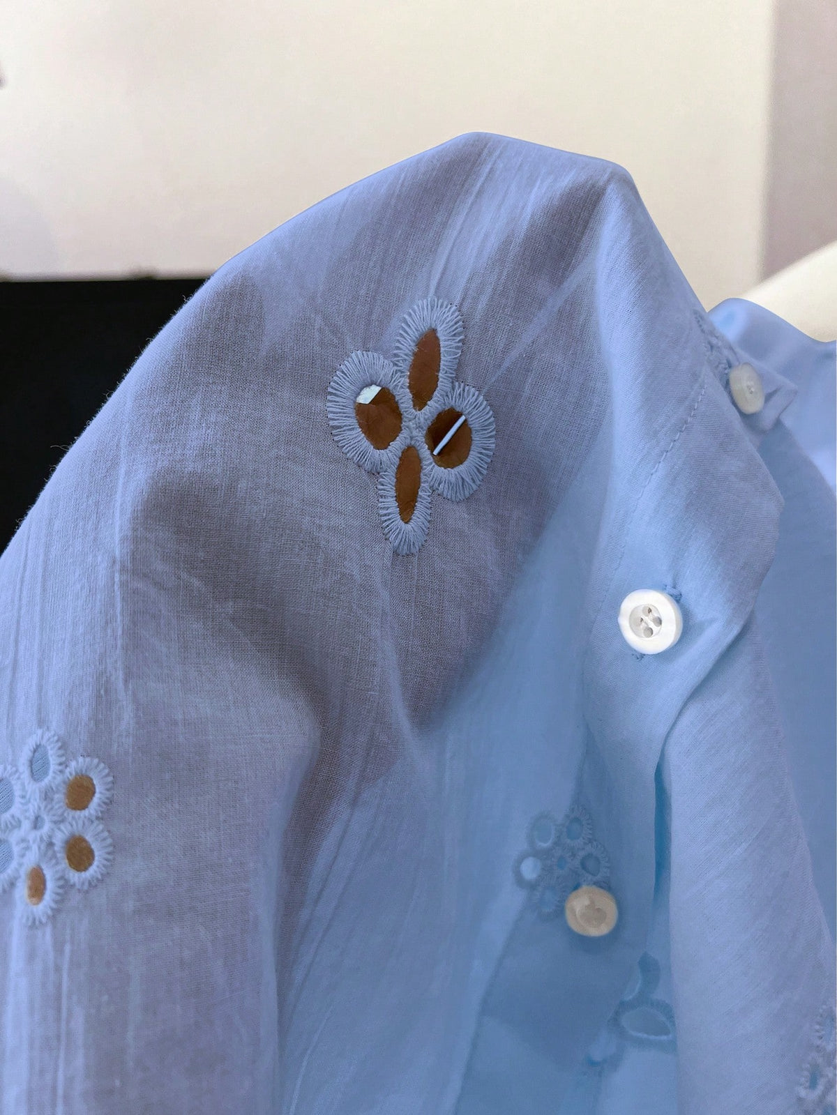 Franclia Women's Casual Mesh Embroidered Button-Down Long Sleeve Shirt