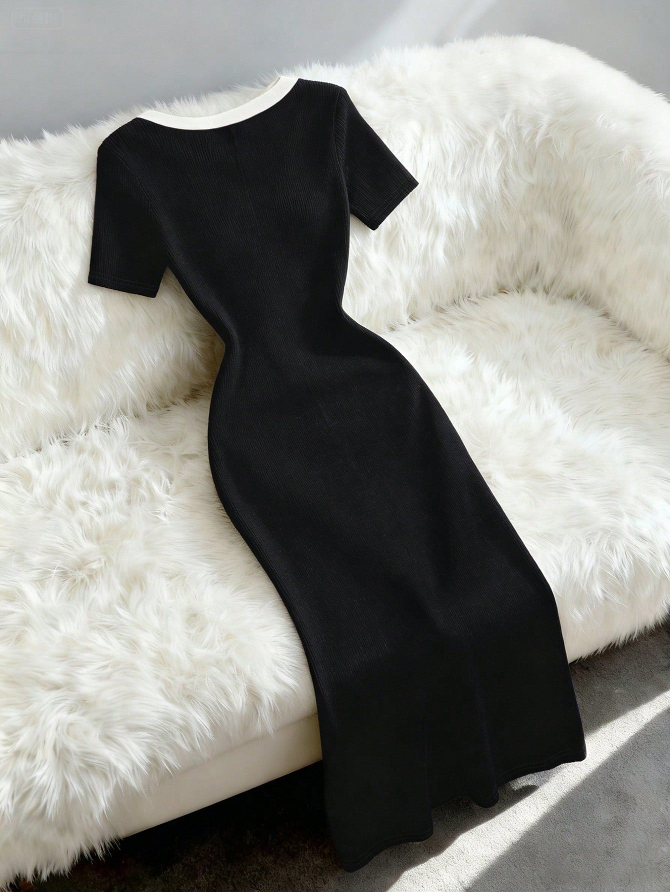 Franclia Women's French Style Color Block V-Neck Trim Vertical Striped Button Front Slit Hem Casual,Work Dress,Black,Summer,Elegant,Slim Tuxedo Dress