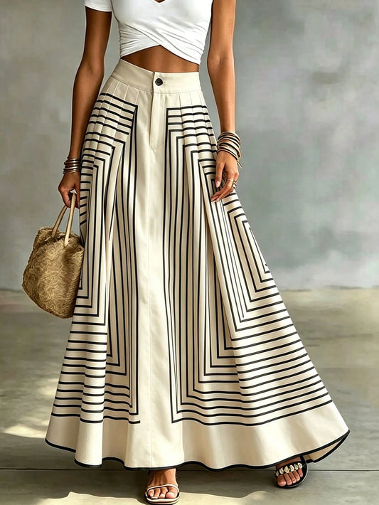 Franclia Women's Geometric Print Pleated Casual Versatile Daily Wear Skirt