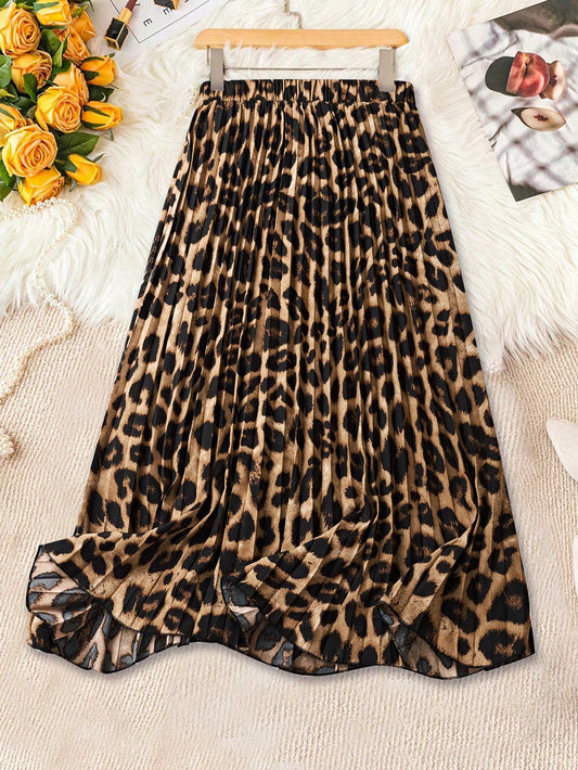 Franclia Women's Leopard Print Pleated Skirt Fall