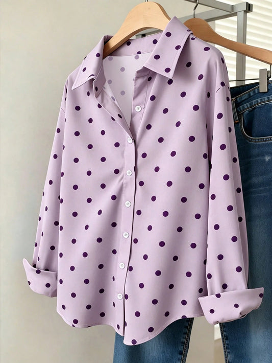 Franclia Women's Light Purple Print Button Front Casual French Long Sleeve Shirt Office Autumn