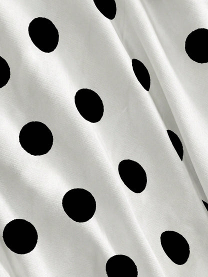 Franclia Women's Polka Dot Print V-Neck Single Breasted Thick Strap Waist-Defining Dress