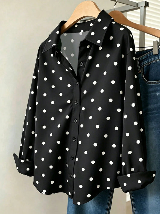 Franclia Women's Polka Dot Single-Breasted Casual Versatile Daily Wear Shirt