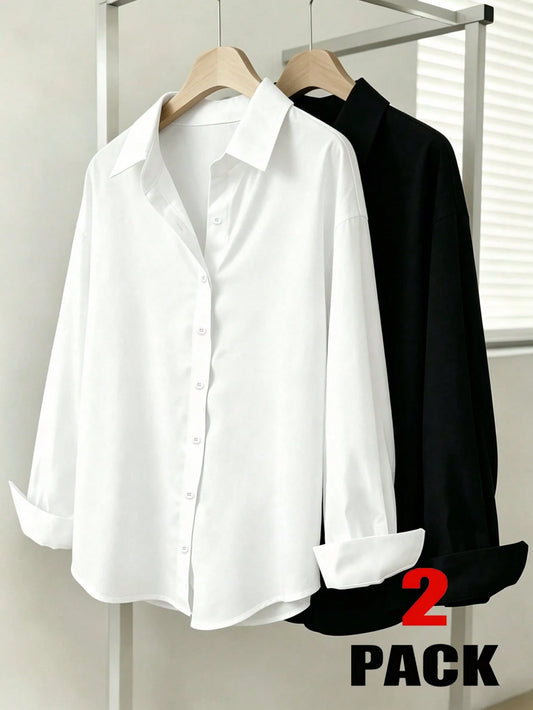 Franclia Women's Solid Color Long Sleeve Single-Breasted Casual Shirt