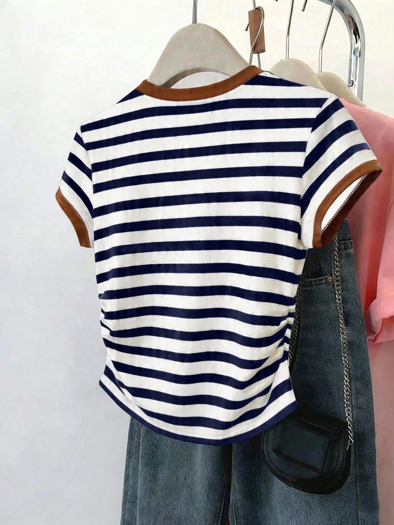 Franclia Women's Striped Round Neck Short Sleeve T-Shirt, Suitable For Back To School Season, Teacher's Day