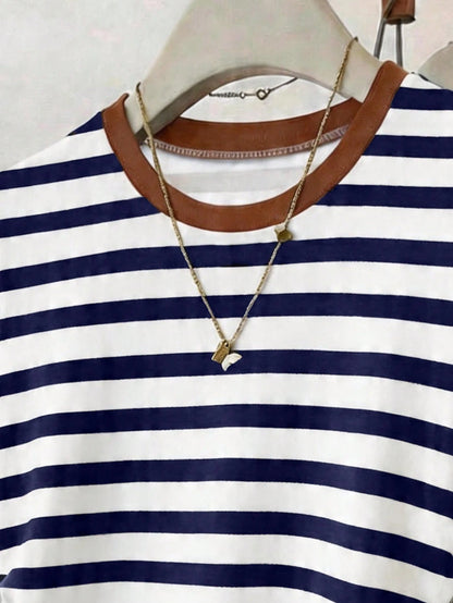 Franclia Women's Striped Round Neck Short Sleeve T-Shirt, Suitable For Back To School Season, Teacher's Day