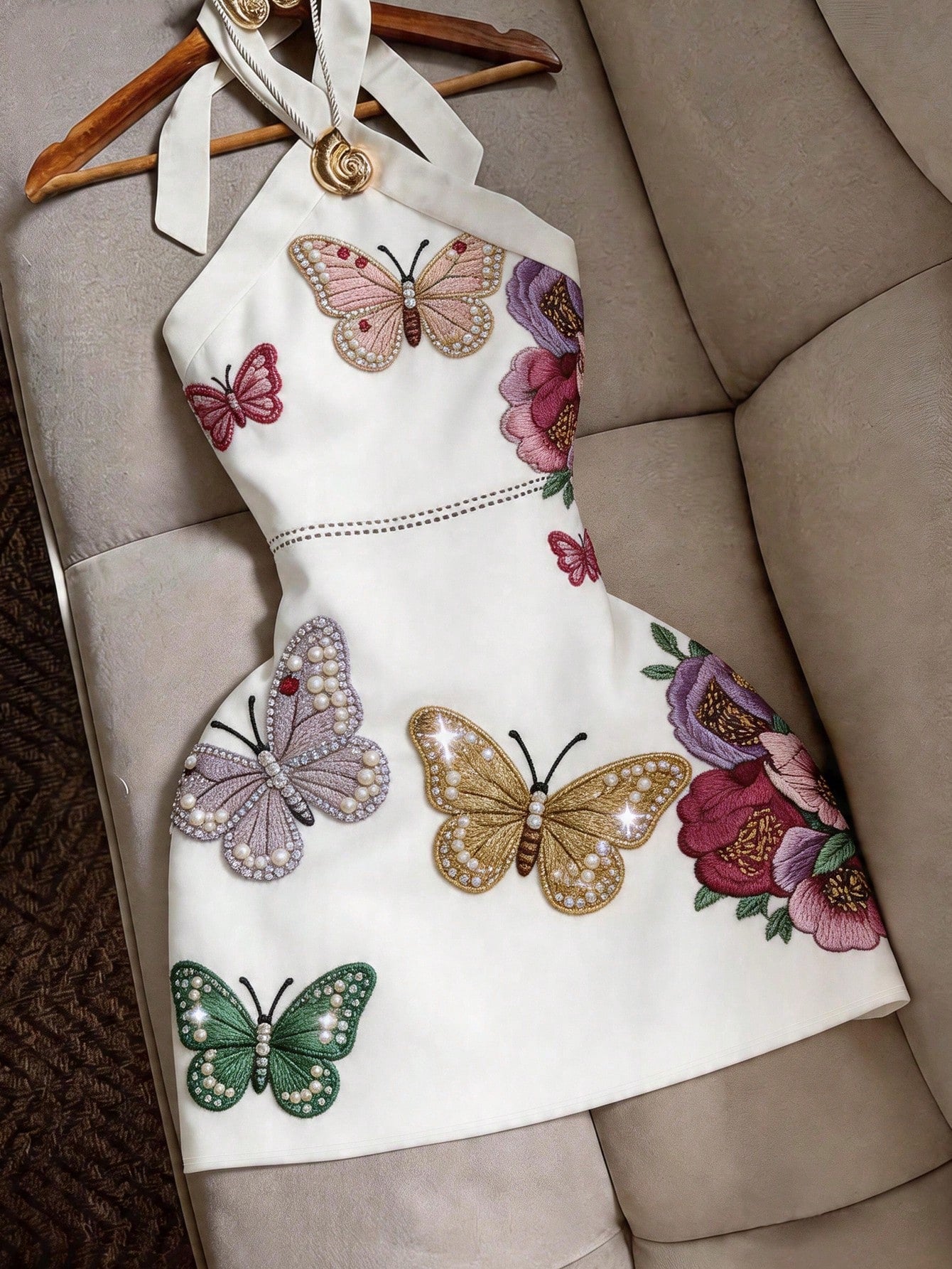 Franclia Women's White Printed Digital Print Back Lace-Up Back Tie Elegant Vacation Casual Versatile New 2026 Summer Dress Short Bodycon Sexy Butterfly Pattern Home Beach Sand Dating Garden