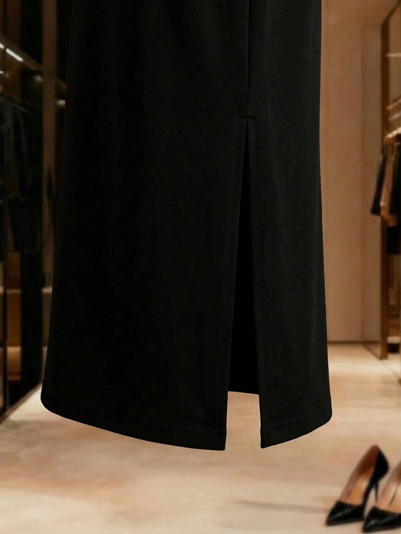 Franclia Women Summer Velvet Color-Blocked Midi Skirt,Cinched Waist Ruffled Hem Slit,Elegant Black Silver Dress For Autumn Dining,French Retro Business Wear