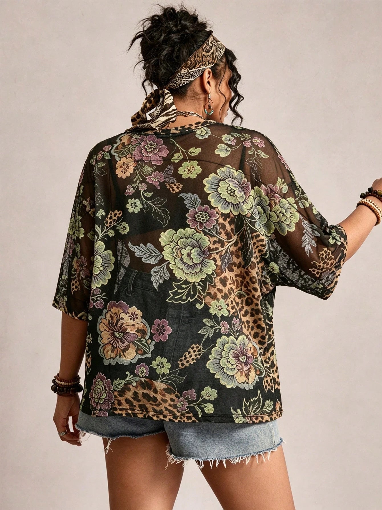 Freevana Plus Size Women's Printed Top Casual Boho Simple Floral Pattern Suitable For Summer Vacation Black