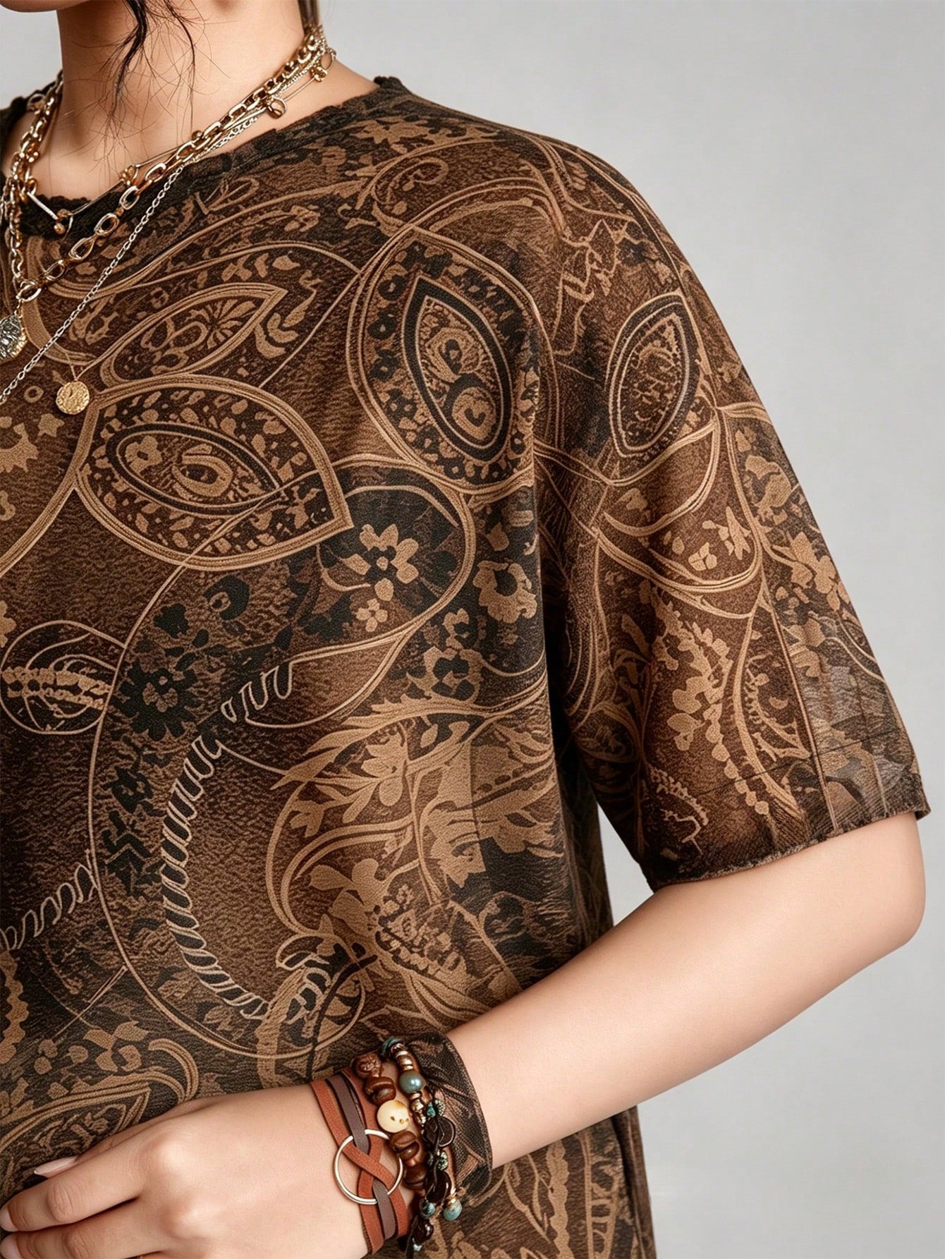 Freevana Plus Size Women's Printed Top Casual Boho Simple Floral Pattern Suitable For Summer Vacation Black
