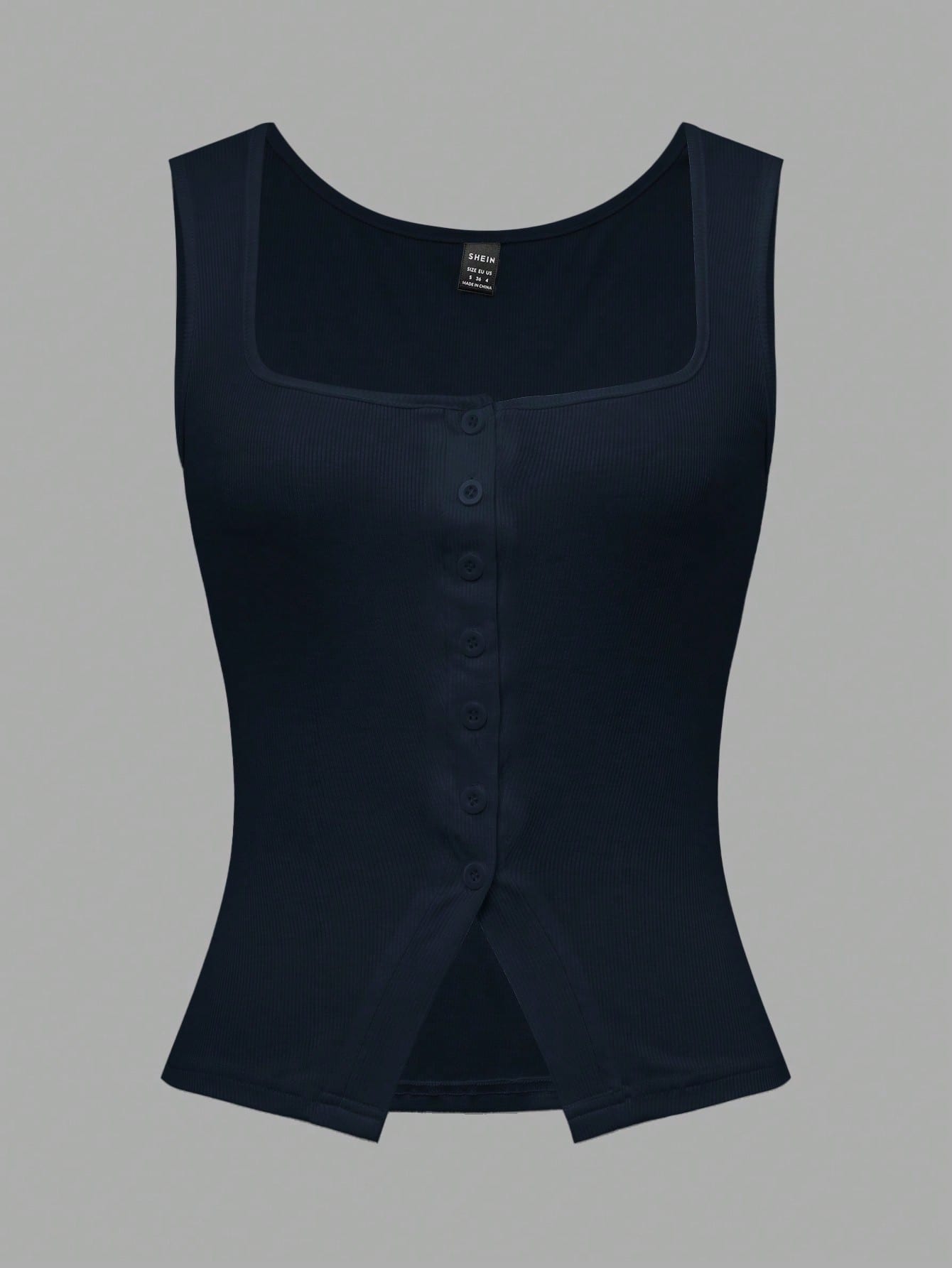 French Square Neck Sleeveless Cropped Knit Camisole, Open Slit Design, Skinny Fit Chic Top For Summer