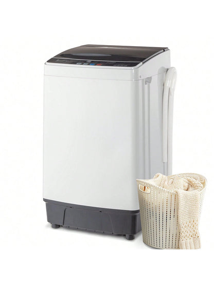 Full-Automatic Washing Machine Top Load Portable Compact Laundry Washer Spin With Drain Pump,10 Programs 8 Water Level Selections With LED Display 17.6 Lbs Capacity, Black