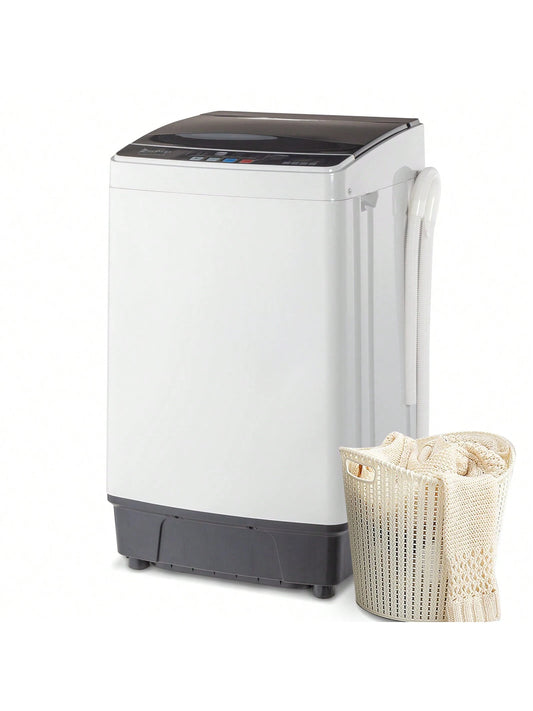 Full-Automatic Washing Machine Top Load Portable Compact Laundry Washer Spin With Drain Pump,10 Programs 8 Water Level Selections With LED Display 17.6 Lbs Capacity, Black