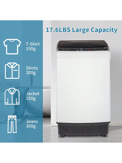 Full-Automatic Washing Machine Top Load Portable Compact Laundry Washer Spin With Drain Pump,10 Programs 8 Water Level Selections With LED Display 17.6 Lbs Capacity, Black