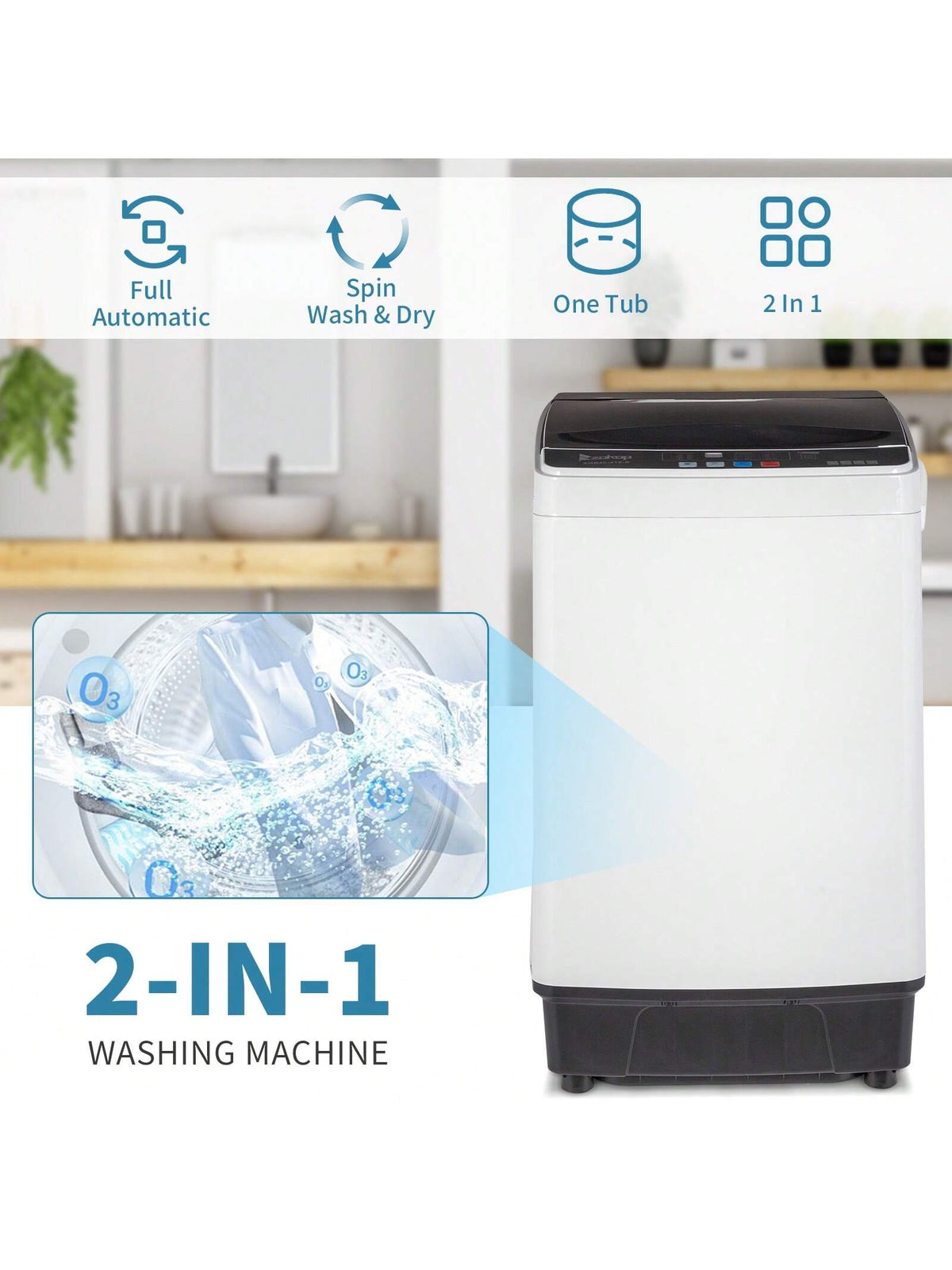 Full-Automatic Washing Machine Top Load Portable Compact Laundry Washer Spin With Drain Pump,10 Programs 8 Water Level Selections With LED Display 17.6 Lbs Capacity, Black