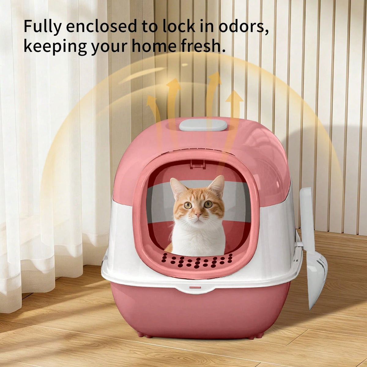 Fully Enclosed Cat Litter Box With Front Door & Anti-Tracking Step, Odor-Locking & Easy Clean Design For Large Cats & Multi-Cat Households, Ideal For Home Living Rooms & Pet Corners